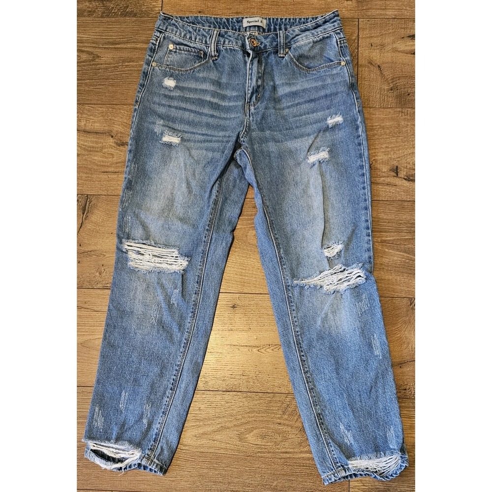 Special A Mid-Rise Jeans Women's Size 9 Blue Distressed Denim Pants (28x26)